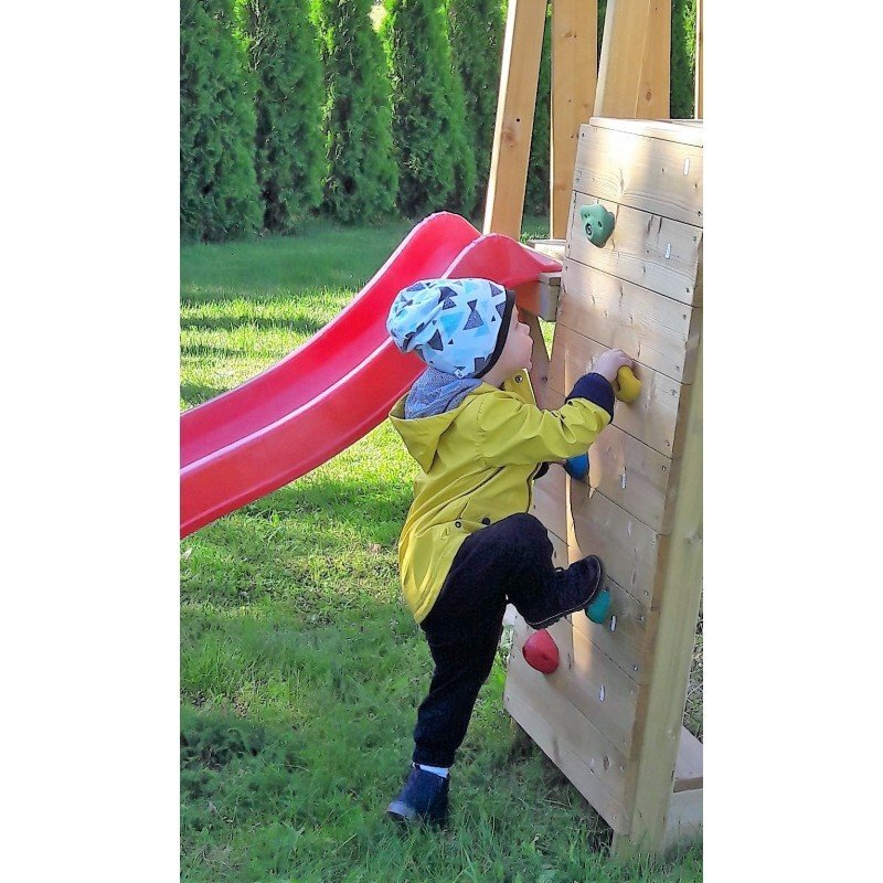Wendi Toys Turn de joaca cu 2 platforme panou de catarare tobogan leagan masuta de picnic cu bancute si lada de nisip