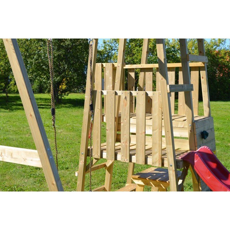 Wendi Toys Turn de joaca cu 2 platforme panou de catarare tobogan leagan masuta de picnic cu bancute si lada de nisip