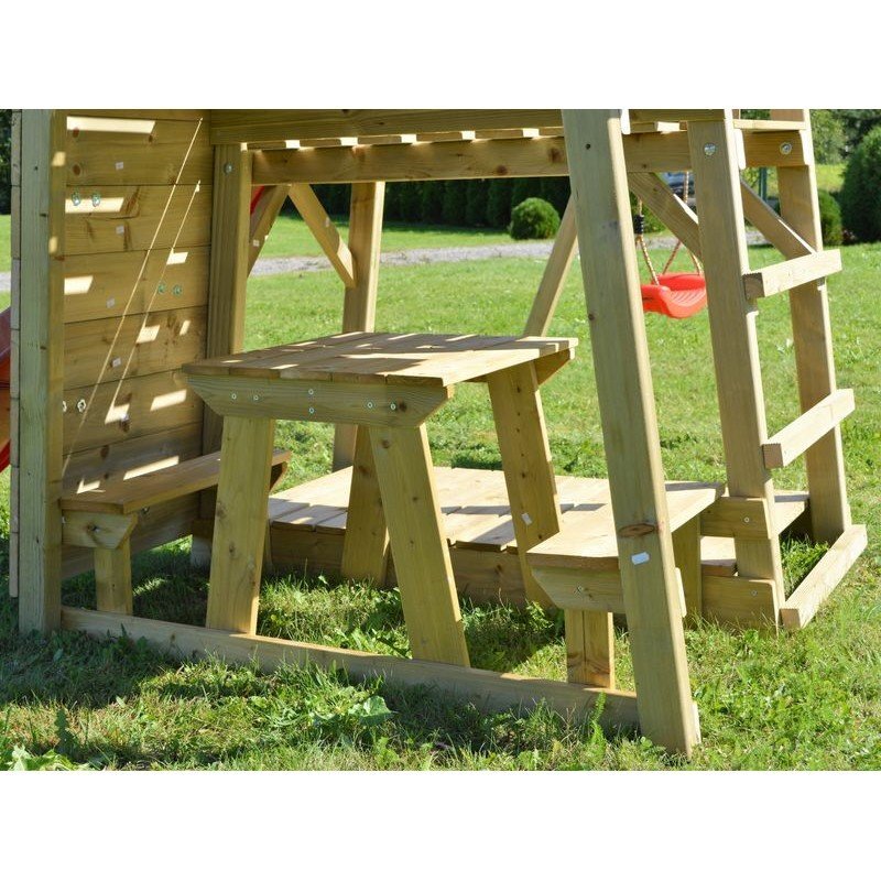 Wendi Toys Turn de joaca cu 2 platforme panou de catarare tobogan leagan masuta de picnic cu bancute si lada de nisip