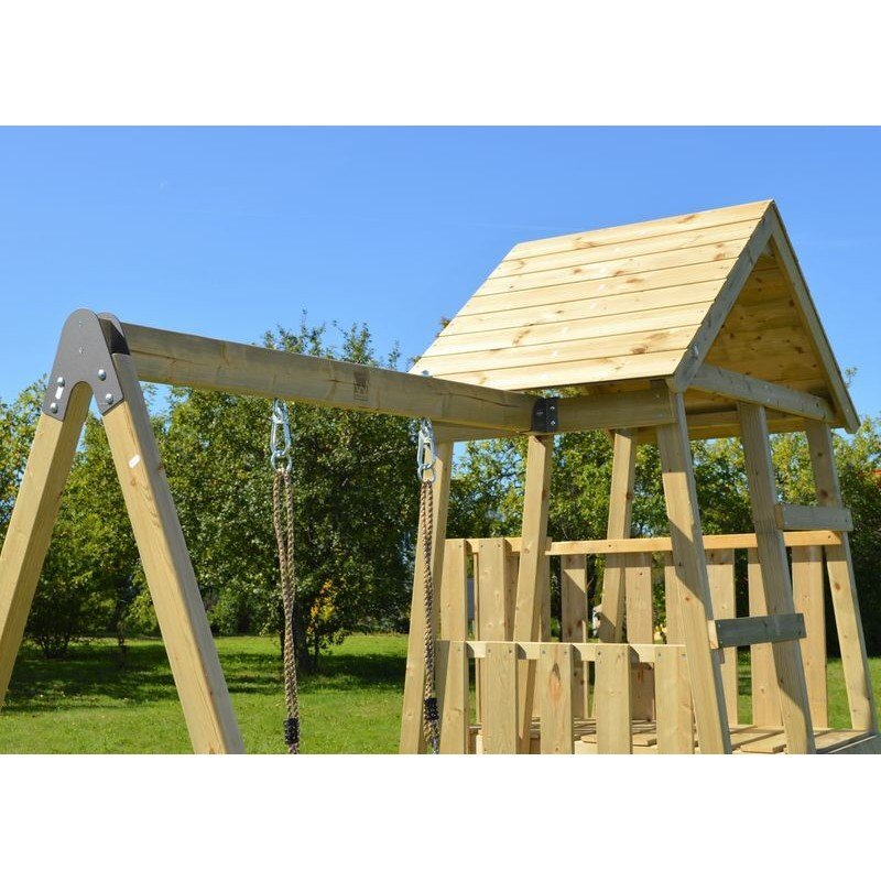 Wendi Toys Turn de joaca cu 2 platforme panou de catarare tobogan leagan masuta de picnic cu bancute si lada de nisip