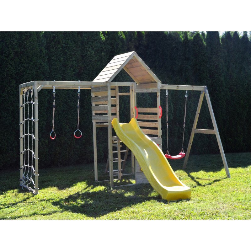Wendi Toys Turn de joaca cu 2 platforme panou de catarare tobogan leagan si modul de gimnastica