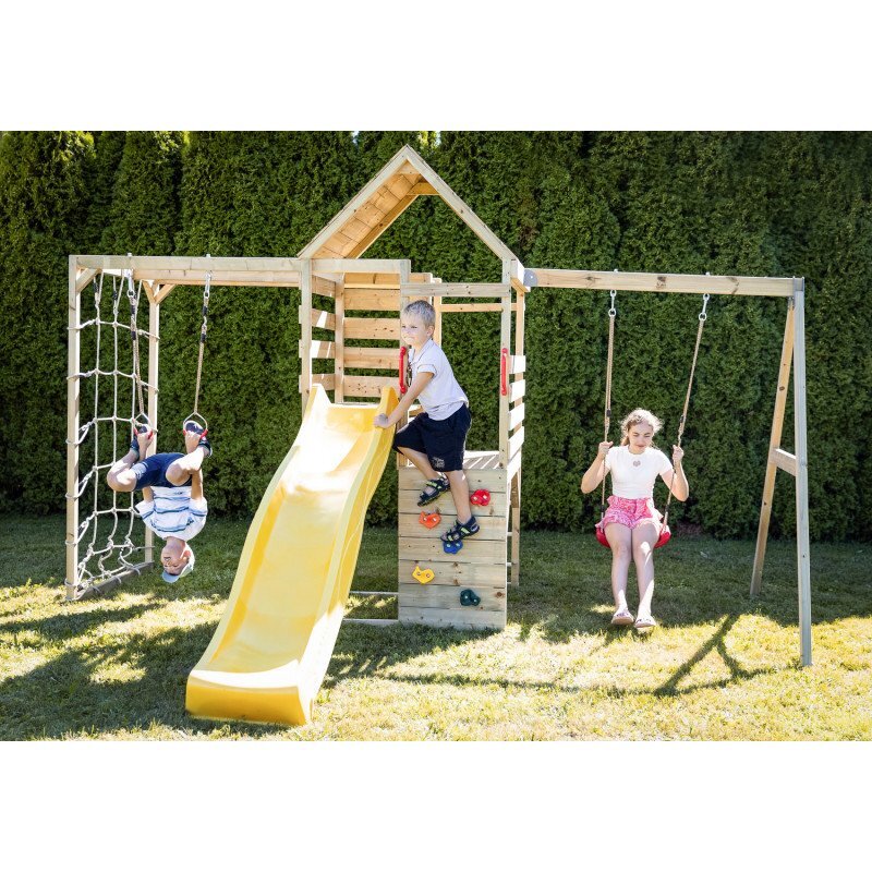 Wendi Toys Turn de joaca cu 2 platforme panou de catarare tobogan leagan si modul de gimnastica