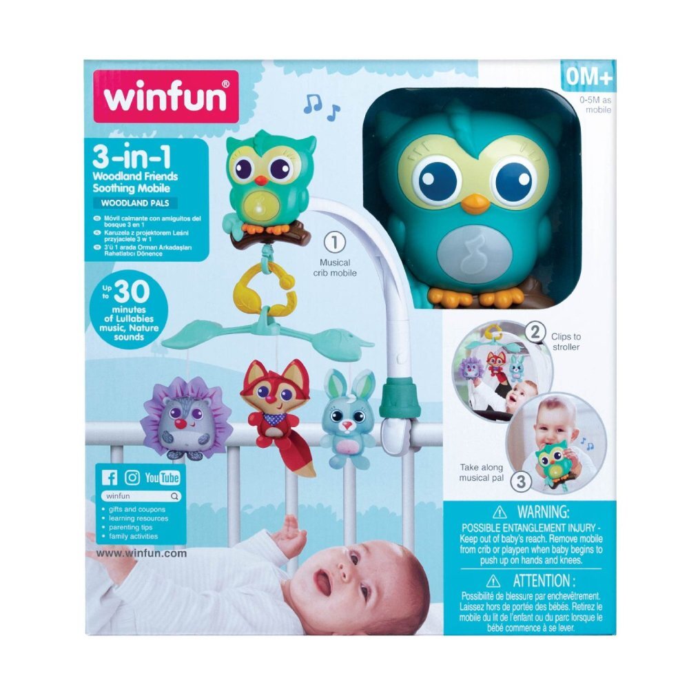 WINFUN Carusel muzical 3 in 1 pentru patut Prietenii padurii