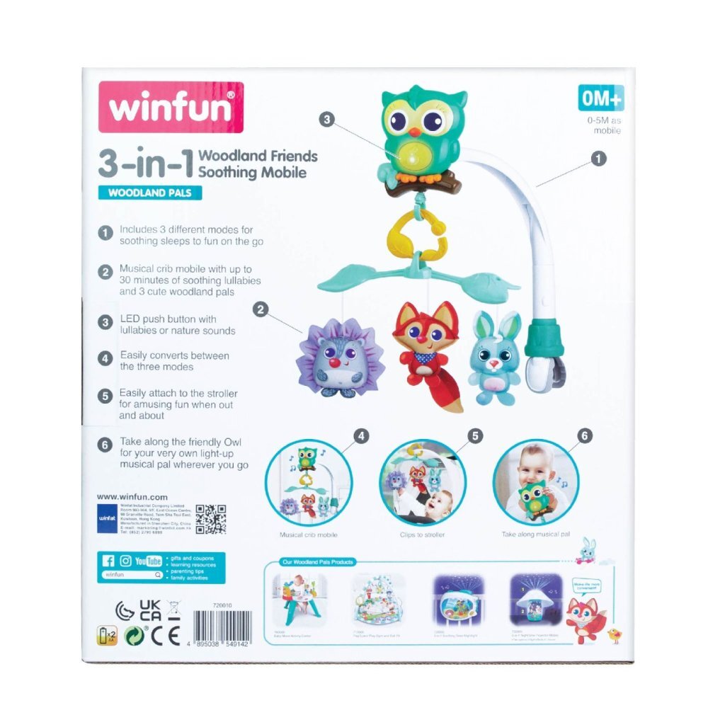 WINFUN Carusel muzical 3 in 1 pentru patut Prietenii padurii