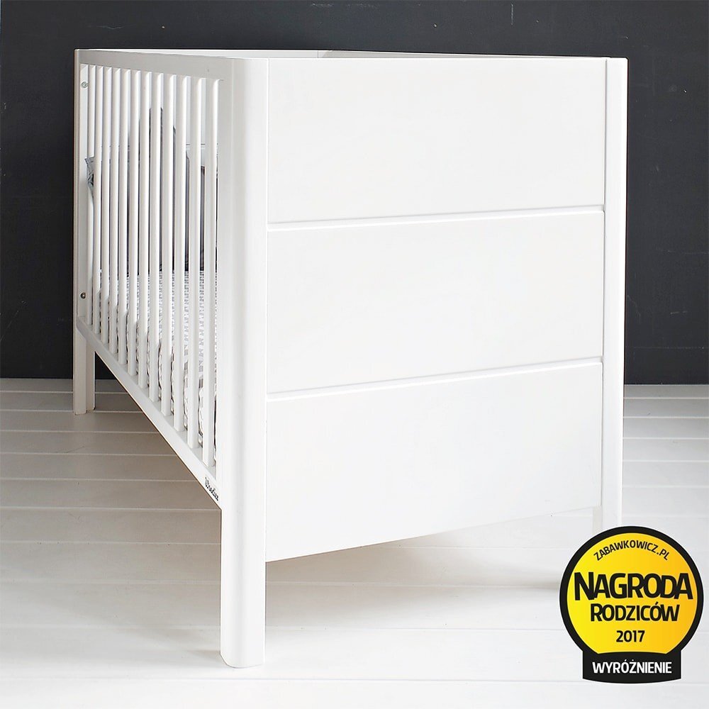 Woodies Safe Dreams Patut din lemn pentru bebe inaltime saltea reglabila Smooth Alb 120x60 cm