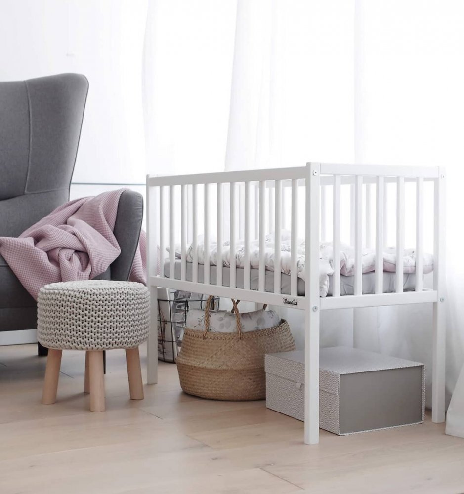 Woodies Safe Dreams Patut mic co-sleeping din lemn Classic Alb 90 x 40 cm