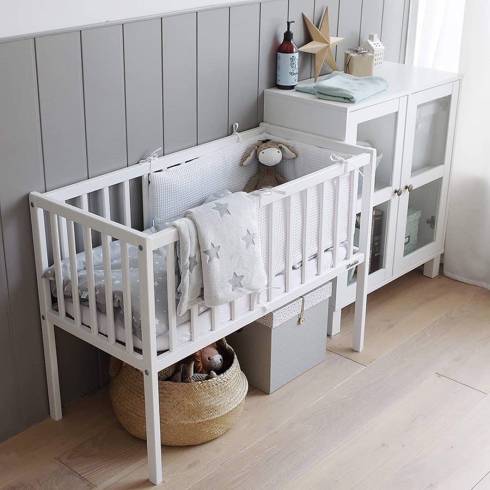 Woodies Safe Dreams Patut mic co-sleeping din lemn Classic Alb 90 x 40 cm