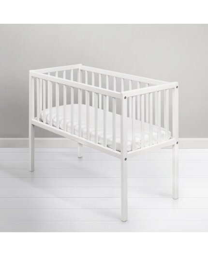 Woodies Safe Dreams Patut mic co-sleeping din lemn classic alb cu saltea Cocos Spuma Cocos 90 x 40 x 7 cm