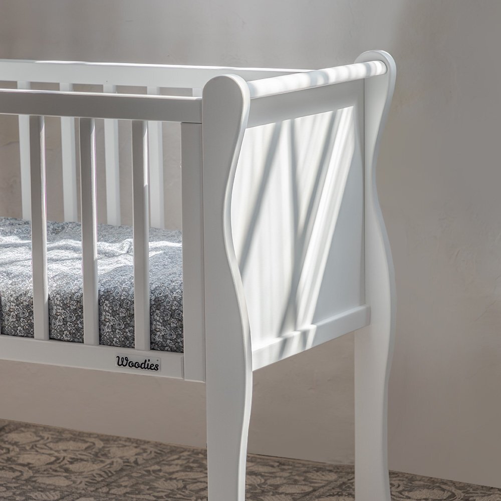 Woodies Safe Dreams Patut mic co-sleeping din lemn Noble Alb 90 x 40 cm