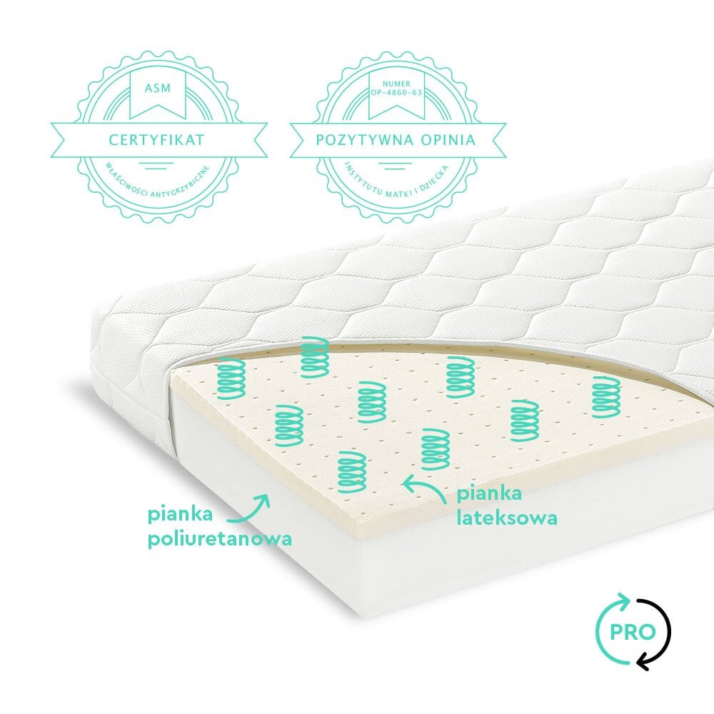 Woodies Safe Dreams Saltea pentru copii Quality cu fata dubla din spuma Pur si latex 90X40X7 cm