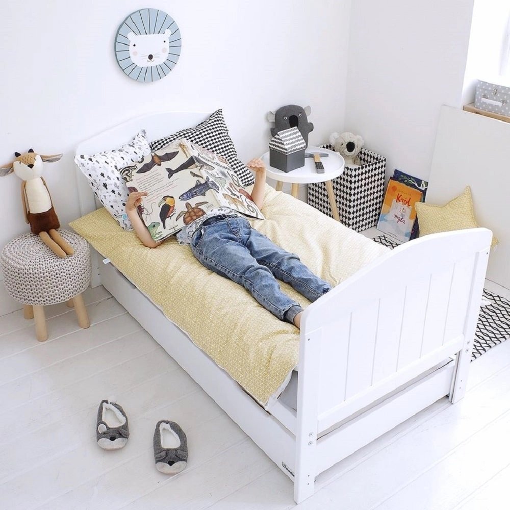 Woodies Safe Dreams Sertar depozitare cu capac pentru patut copii Woodies 140 70 cm alb