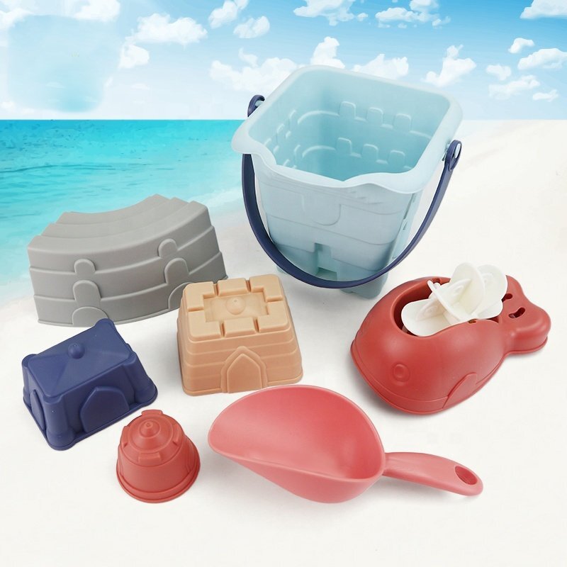 Woopie Set 7 jucarii de nisip cu galetusa Castelforme de nisip si accesorii Pastel