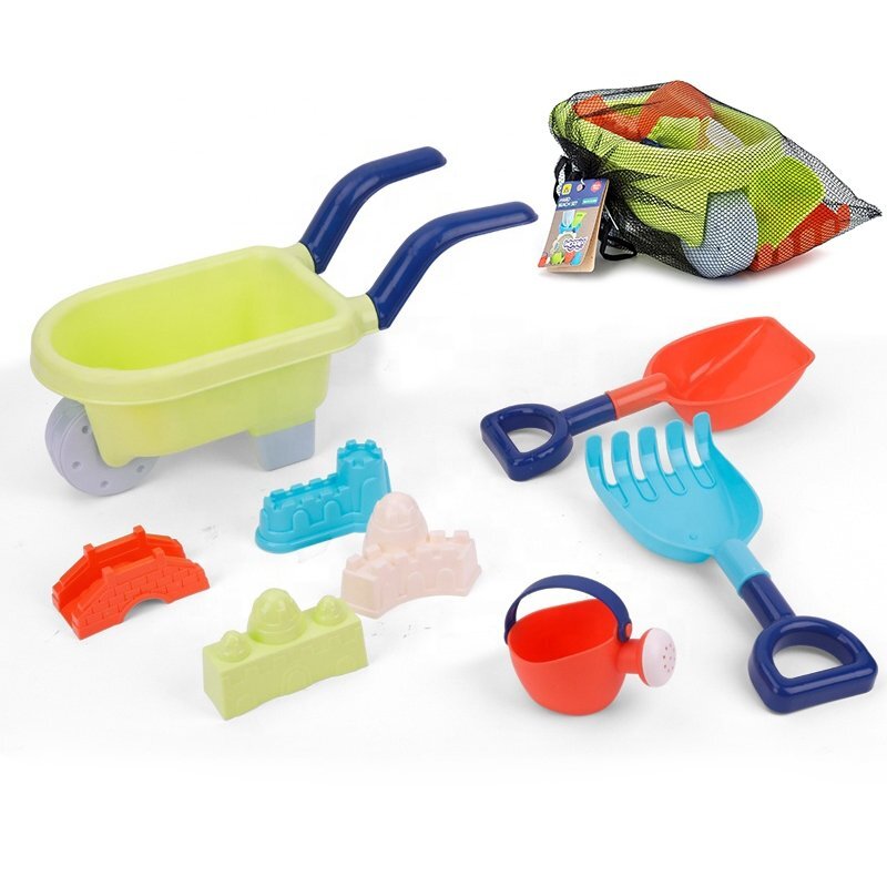 Woopie Set 8 piese de joaca copii pentru nisip cu roabastropitoarelopaticagrebla si 4 forme