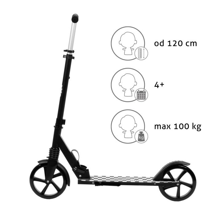WXM Trotineta pliabila de oras 200 mm Driff Black White ghidon reglabil din otel si aluminiu cric suspensii greutate suportata 100 kg varsta 4 ani+