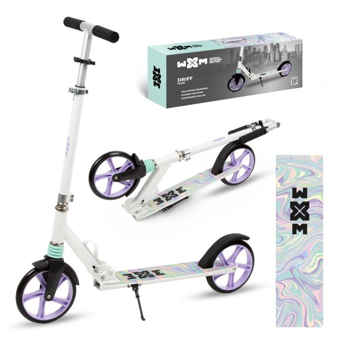 WXM Trotineta pliabila de oras 200 mm Driff Purple White ghidon reglabil din otel si aluminiu cric suspensii greutate suportata 100 kg varsta 4 ani+