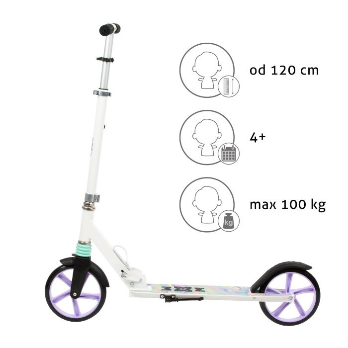 WXM Trotineta pliabila de oras 200 mm Driff Purple White ghidon reglabil din otel si aluminiu cric suspensii greutate suportata 100 kg varsta 4 ani+