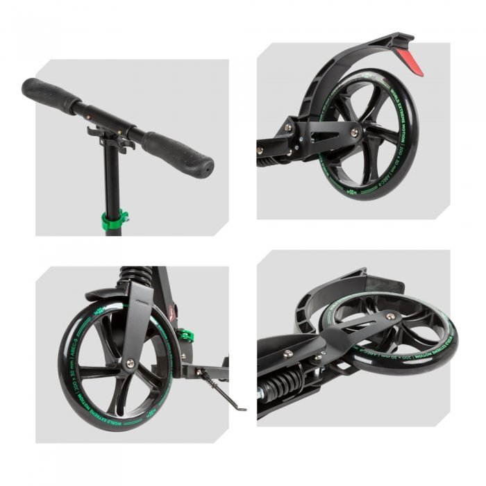 WXM Trotineta pliabila de oras green ghidon reglabil din otel si aluminiu cric suspensii curea de transport greutate suportata 100 kg varsta 6 ani+