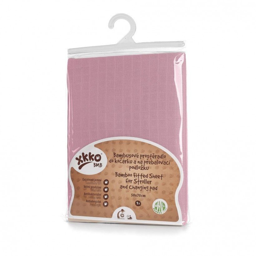 XKKO Cearceaf cu elastic din bambus 50x70 cm roz