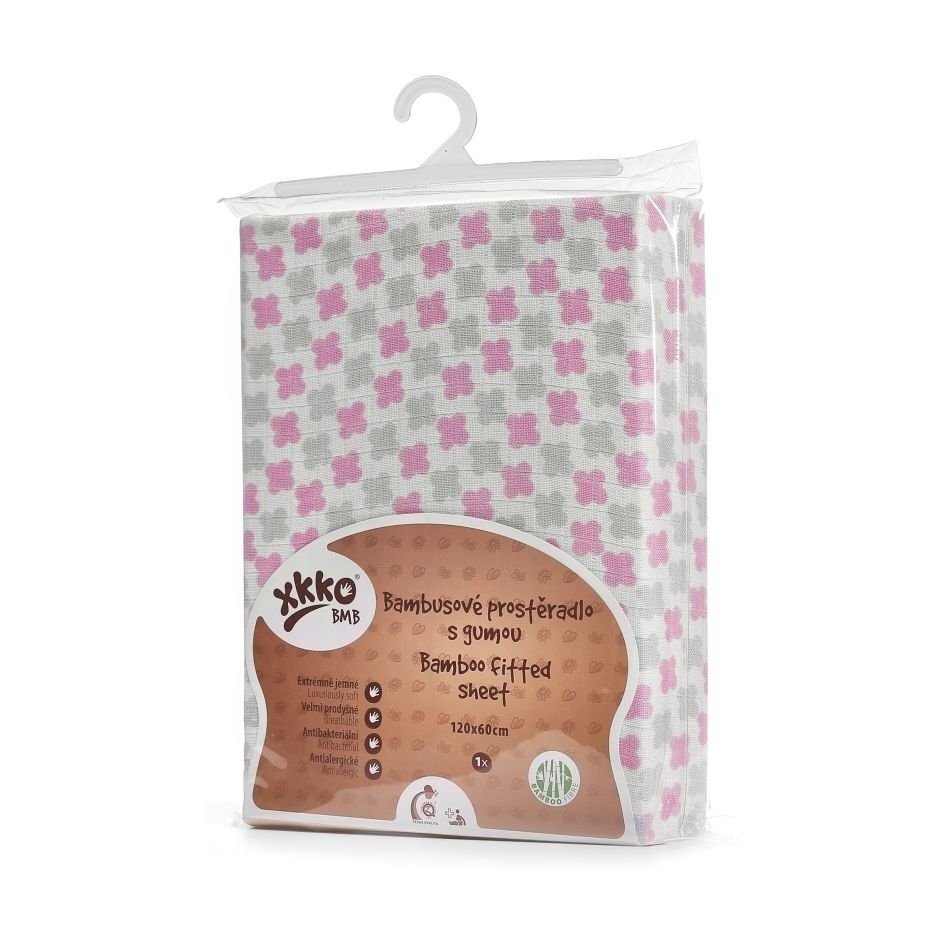 XKKO Cearceaf cu elastic din bambus 60x120 cm Pink Cross