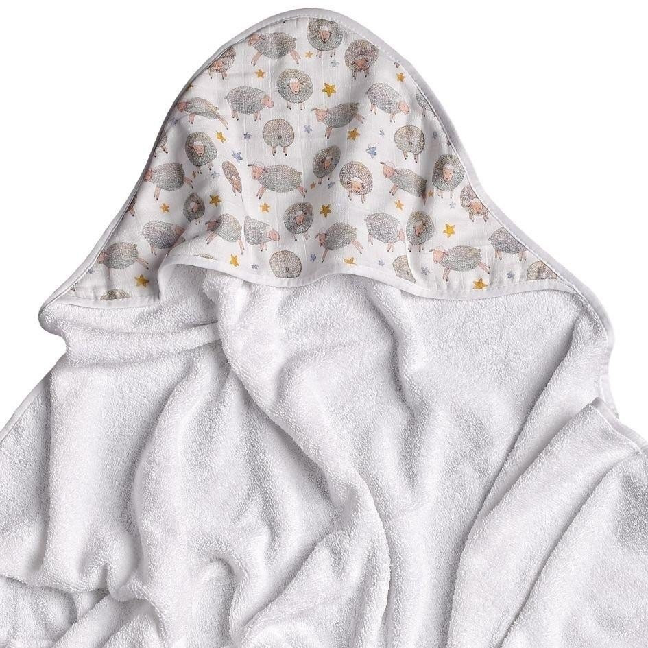 XKKO Prosop cu gluga bambusbumbac organic Dreamy Sheeps 90x90cm
