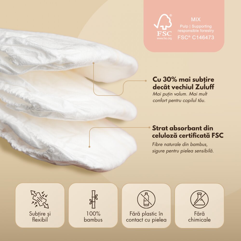 Zuluff Scutece din bambus marime 2 4-8 kg 32 bucati