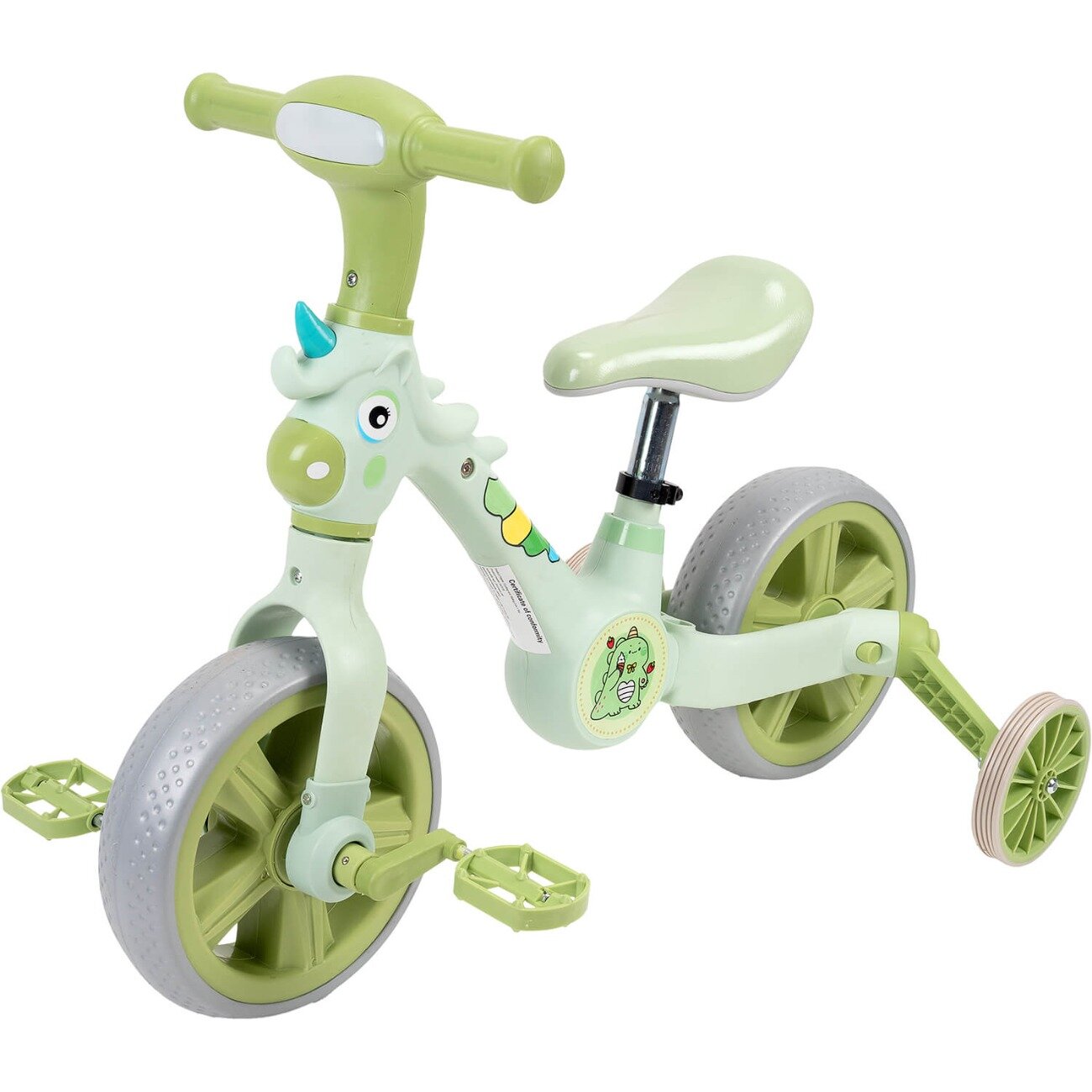 Action One Bicicleta 2 in 1 cu roti ajutatoare si pedale detasabile Verde