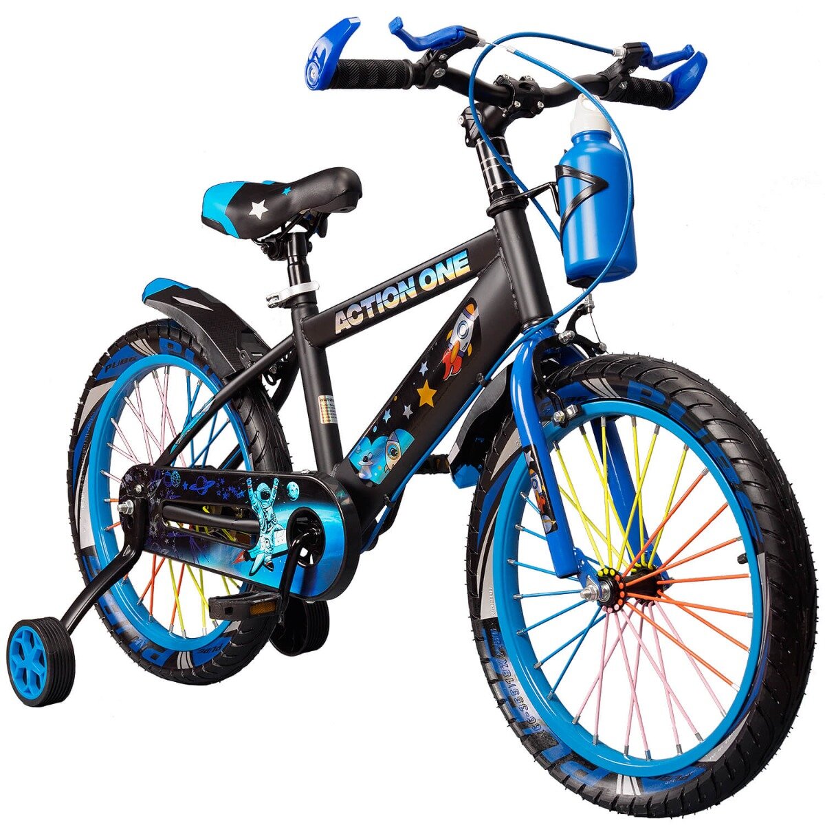 Action One Bicicleta cu roti ajutatoare si bidon pentru apa Genesis II 16 inch Albastru