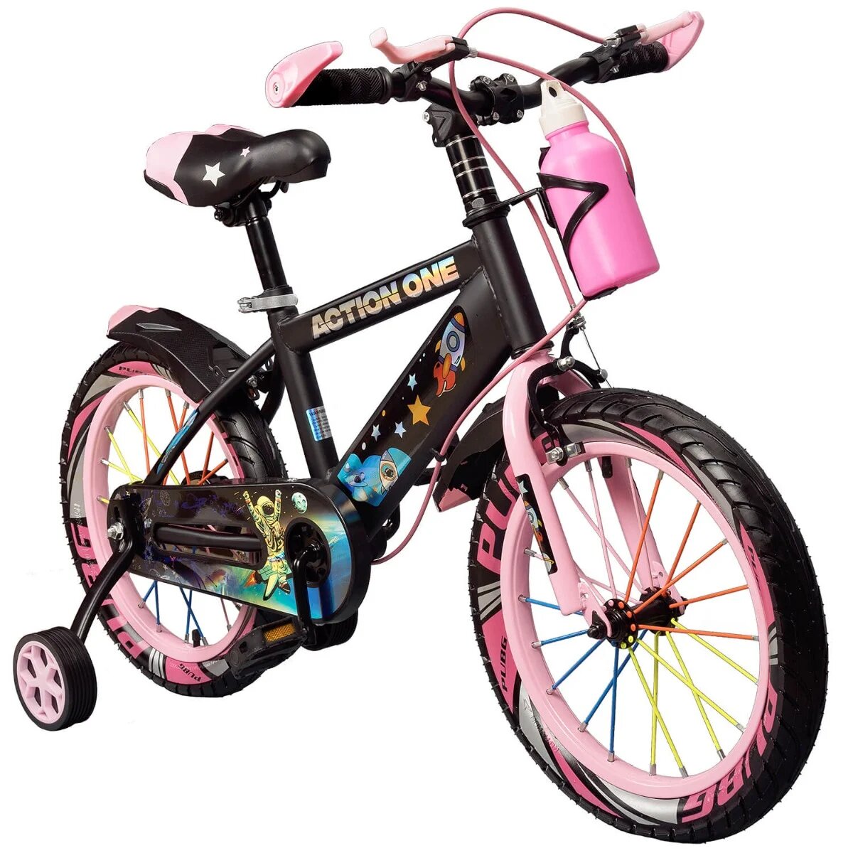 Action One Bicicleta cu roti ajutatoare si bidon pentru apa Kiddo II 12 inch Roz