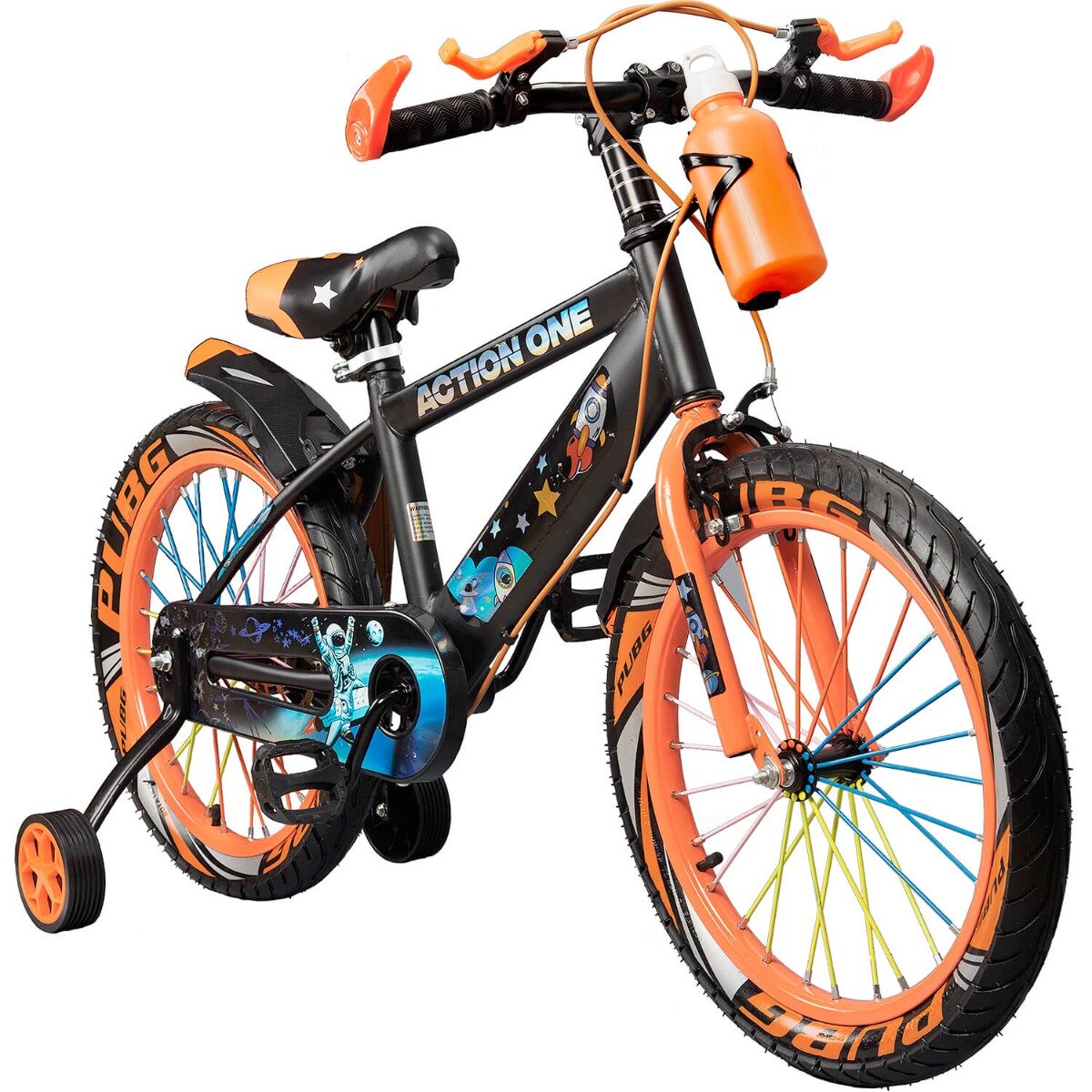 Action One Bicicleta cu roti ajutatoare si bidon pentru apa Nova II 18 inch Portocaliu