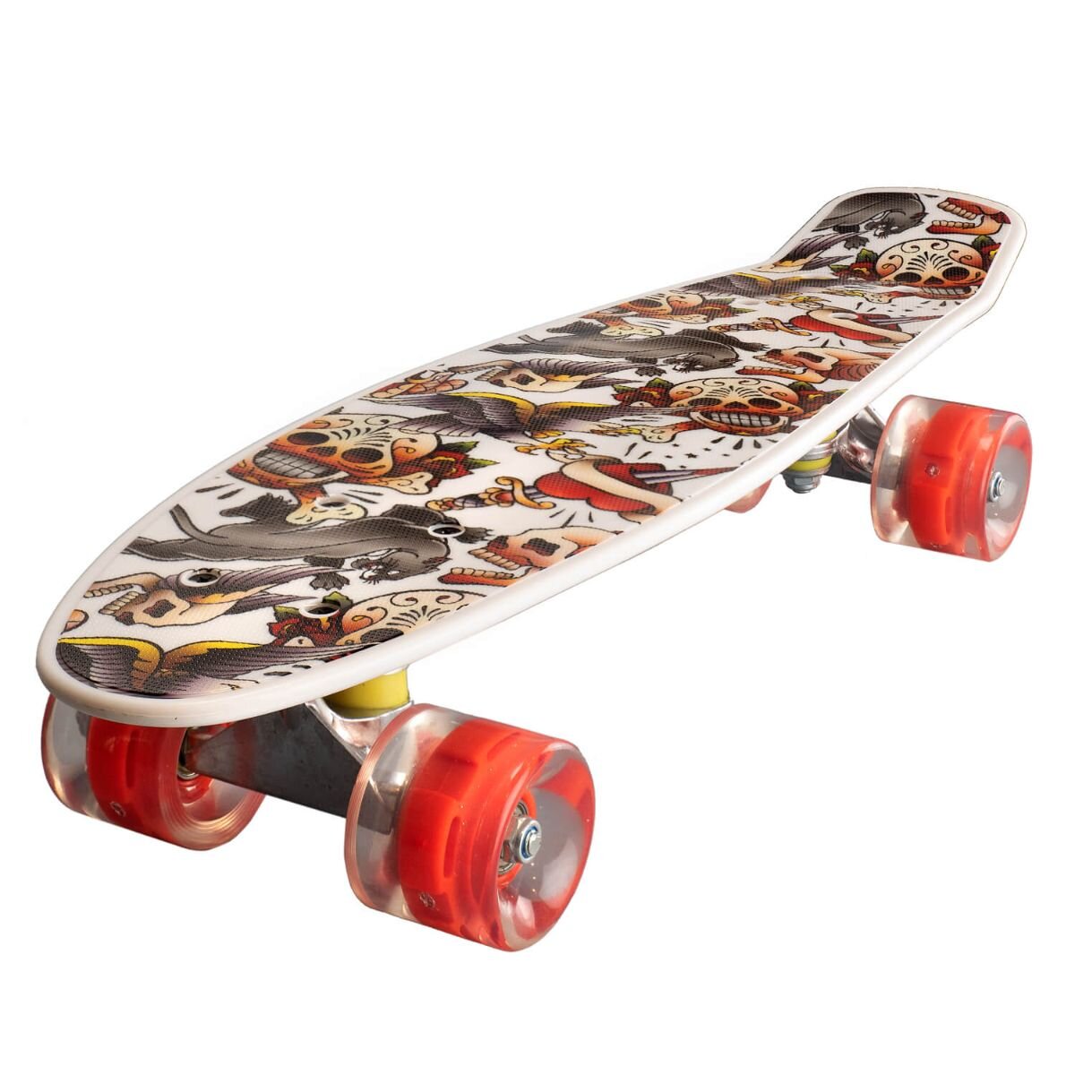 Action One Penny board Landsurfer Cu roti luminoase 56 cm ABEC-7 PU Aluminium 90 kg Happy skull