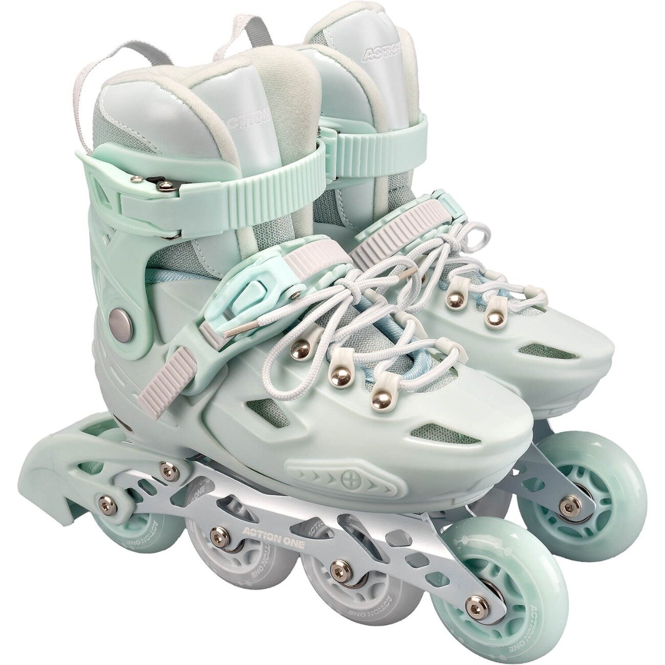Action One Role reglabile Pastel Mint Green roti luminoase din silicon sina aluminiu M (32-35)