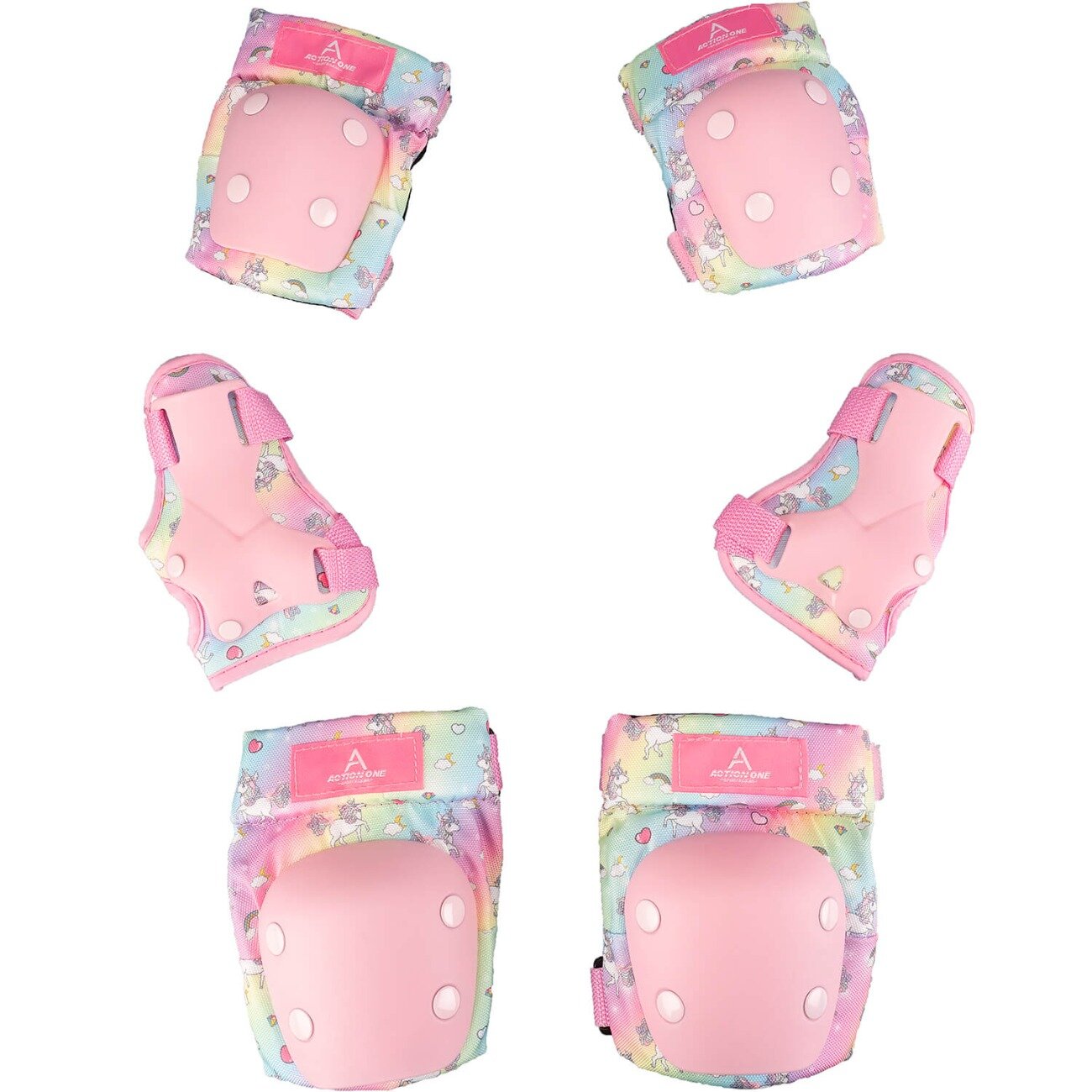 Action One Set protectii cu genunchiere cotiere si aparatori incheieturi Candy Roz