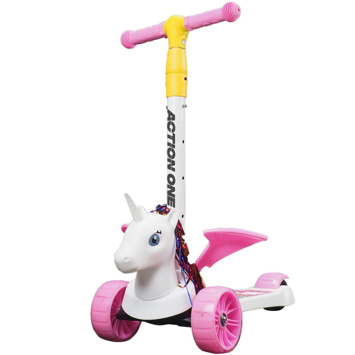 Action One Trotineta cu roti luminoase si late Flying Unicorn Roz