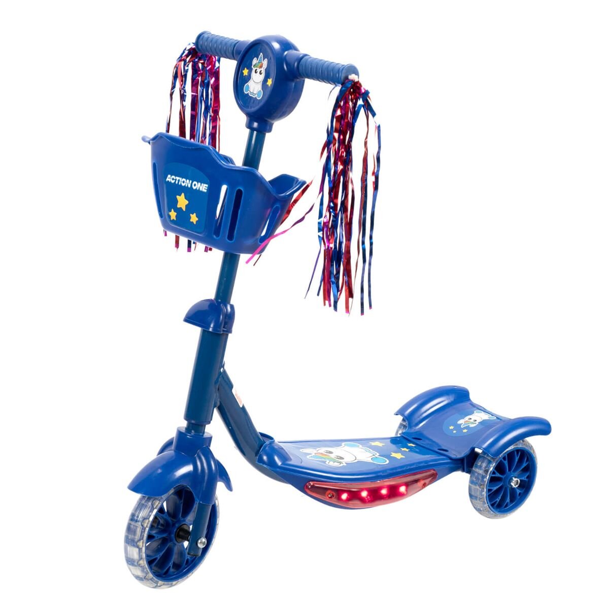 Action One Trotineta Kiddy II Unicorn cu lumini si muzica Albastru