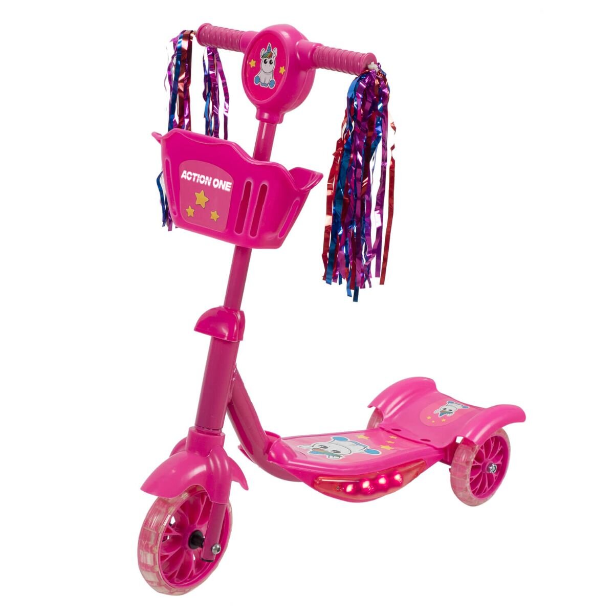 Action One Trotineta Kiddy II Unicorn cu lumini si muzica Roz