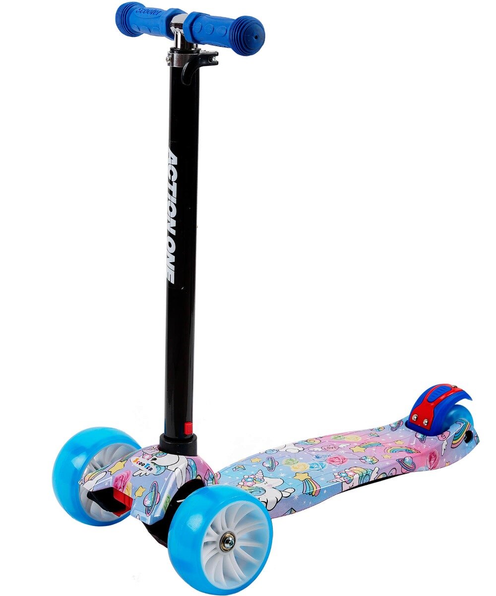 Action One Trotineta Rider Sweet Dreams Unicorns cu roti luminoase si late Blue