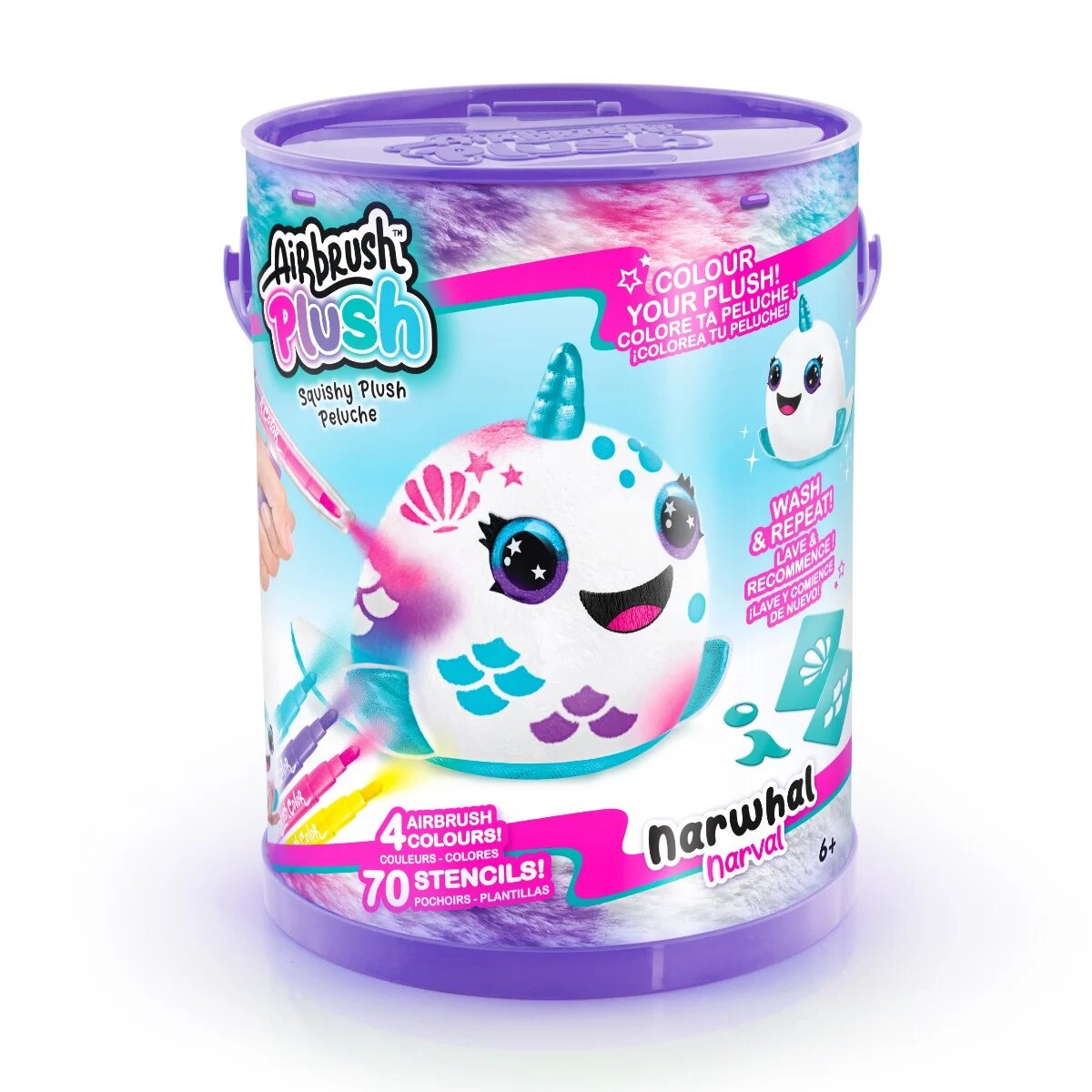 Airbrush Plush Jucarie de plus de colorat Squishy Plush Narwhal