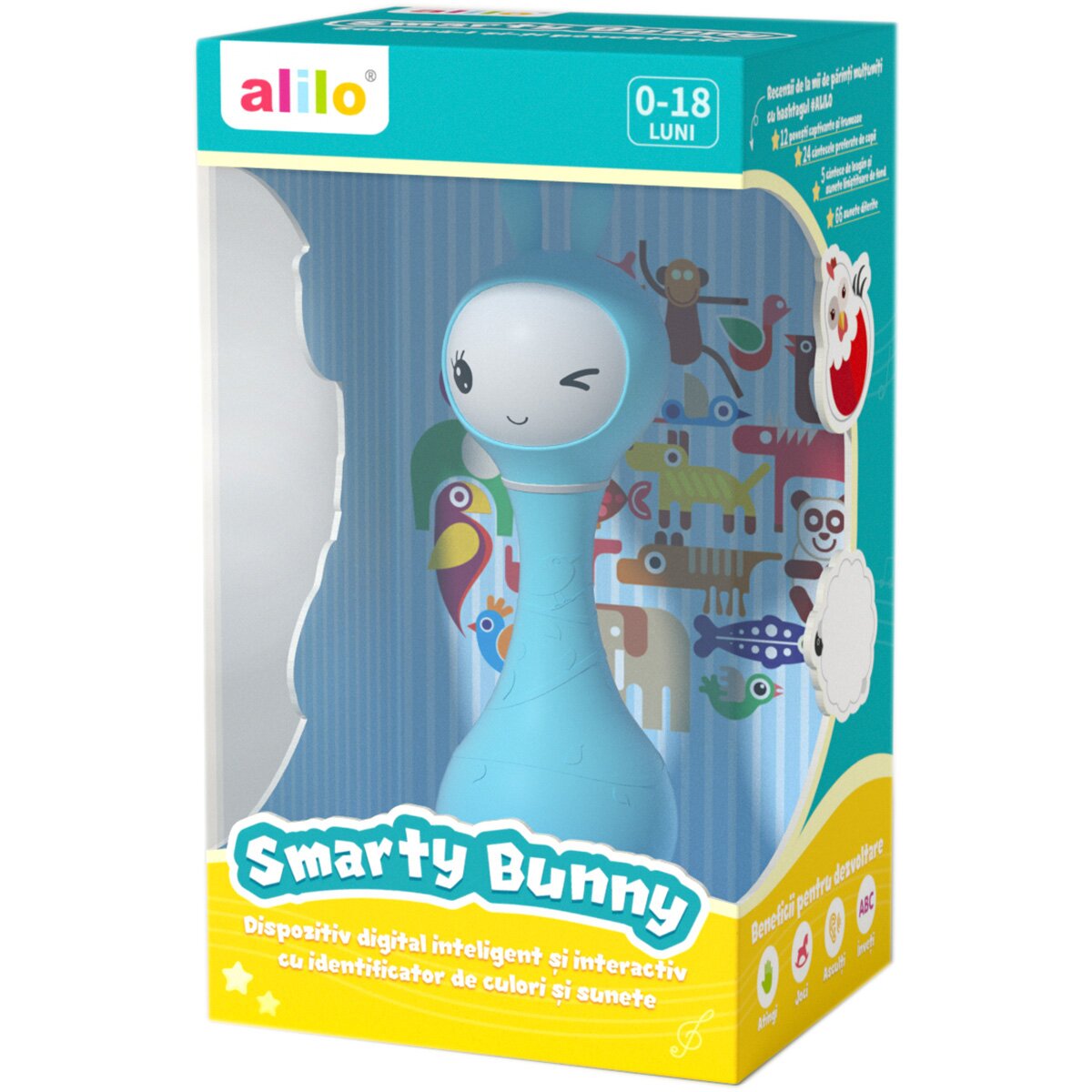 Alilo Iepuras interactiv pentru bebelusi Smarty Albastru RO/EN