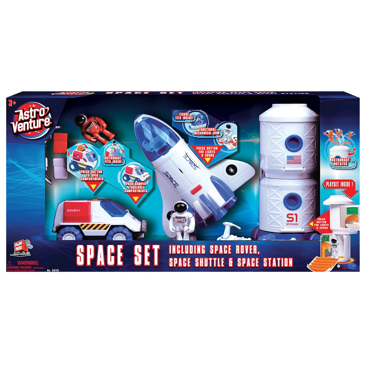 Astro Venture Set spatial 3 in 1 cu figurine (Statie spatiala Naveta spatiala Vehicul spatial)