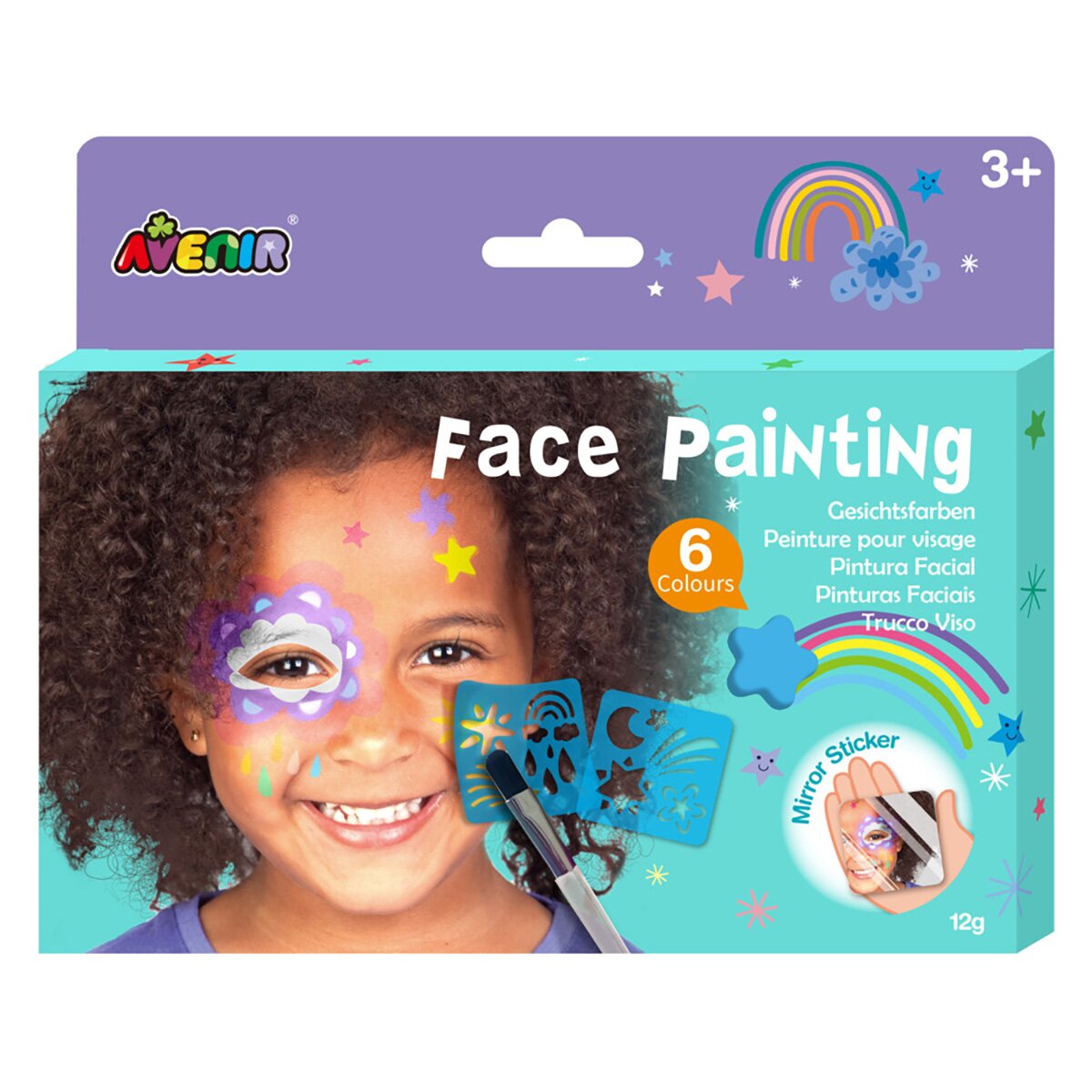 Avenir Set de pictura faciala cu sabloane Curcubeu si stele