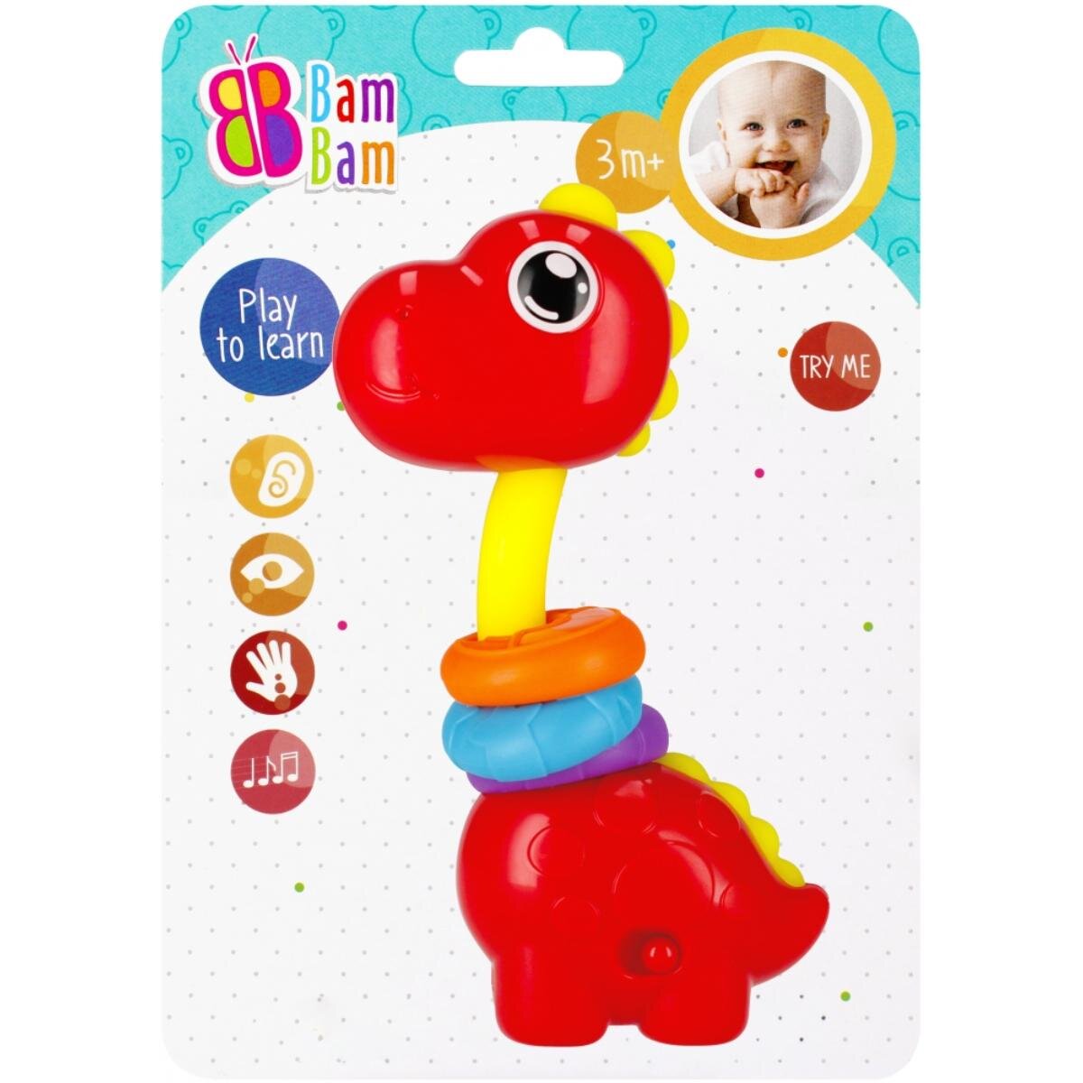 BamBam Jucarie bebelusi Dinozaurul cu inele Rosu