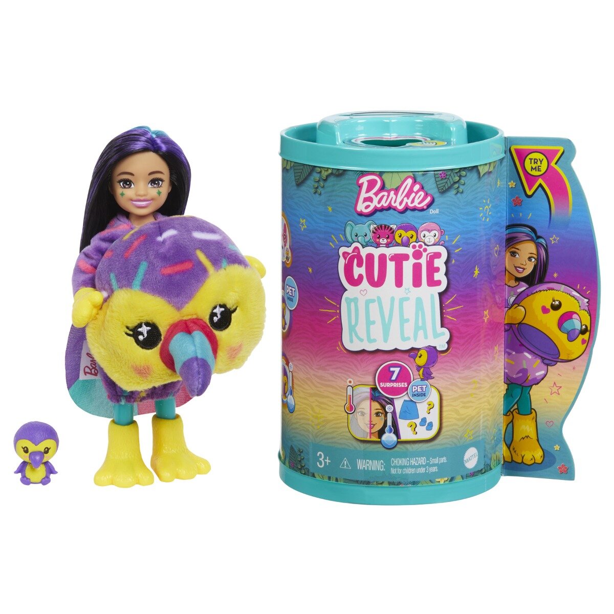 Barbie Papusa Chelsea Cutie Reveal Papagal Tucan 7 surprize HKR16