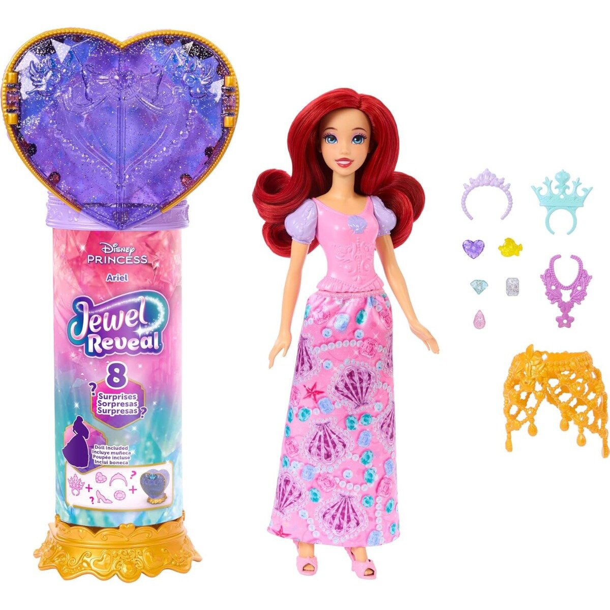 Barbie Papusa cu accesorii surpriza Disney Princess Jewel Reveal Ariel JHL49