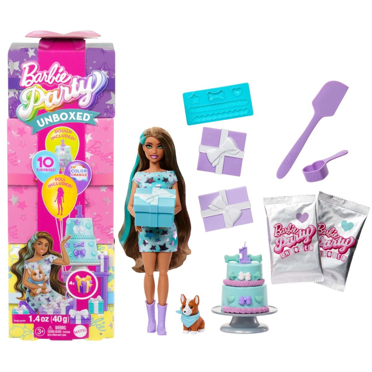 Barbie Papusa cu accesorii surpriza Party Unboxed JFG72