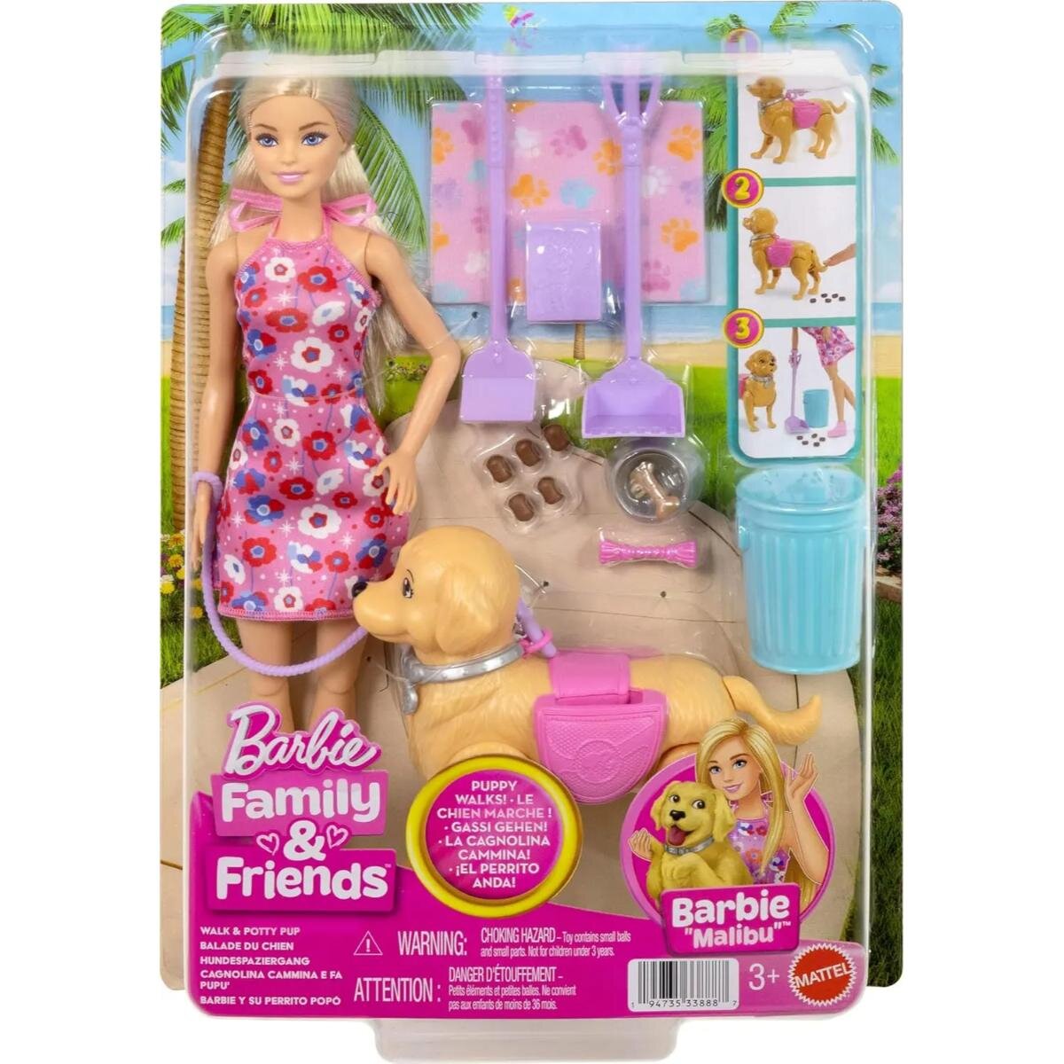 Barbie Papusa cu catelus si accesorii Malibu Family&Friends JJB46