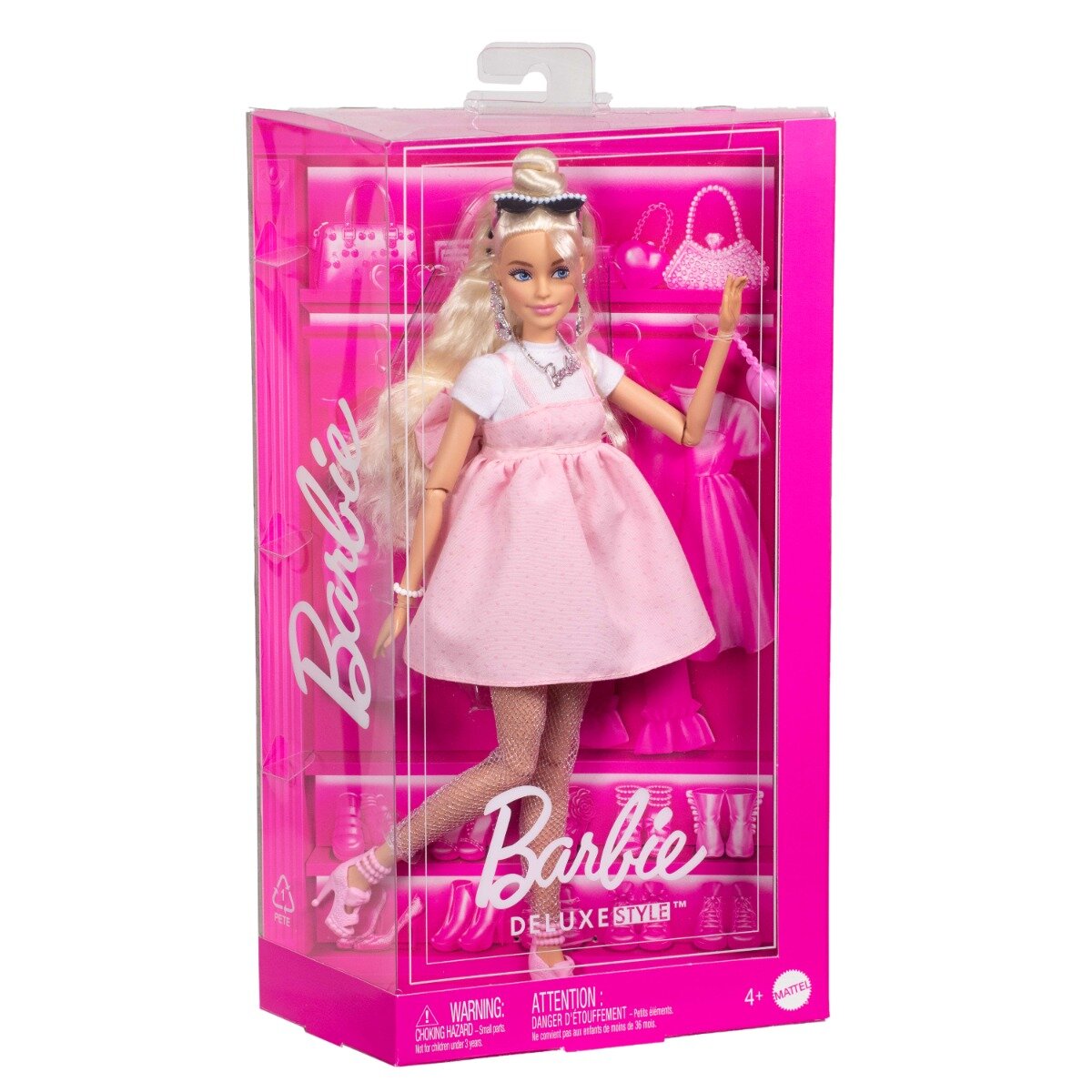 Barbie Papusa in rochie roz cu fundita Deluxe Style HYV27