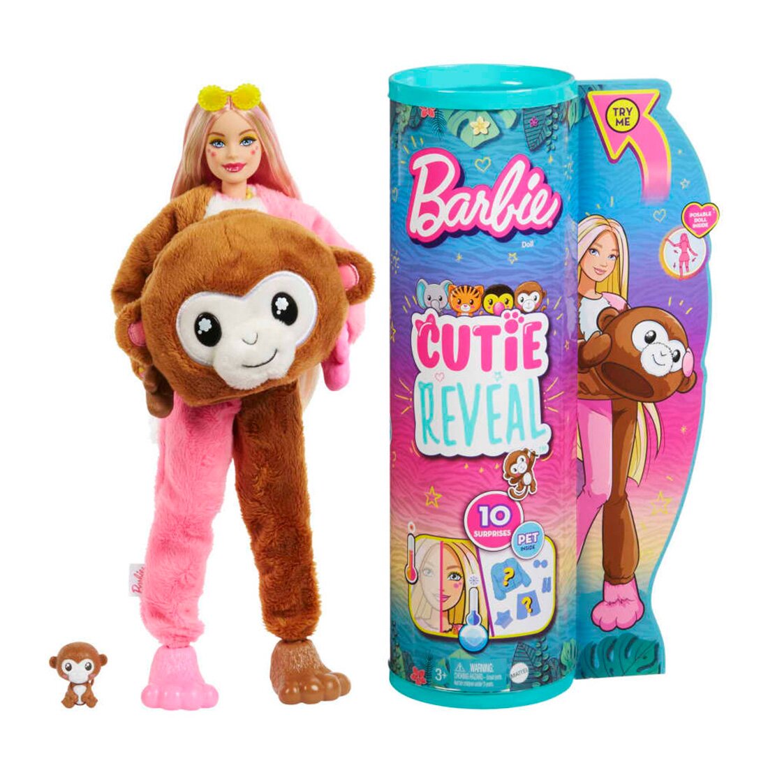 Barbie Papusa Seria Jungle Cutie Reveal Monkey 10 surprize HKR01