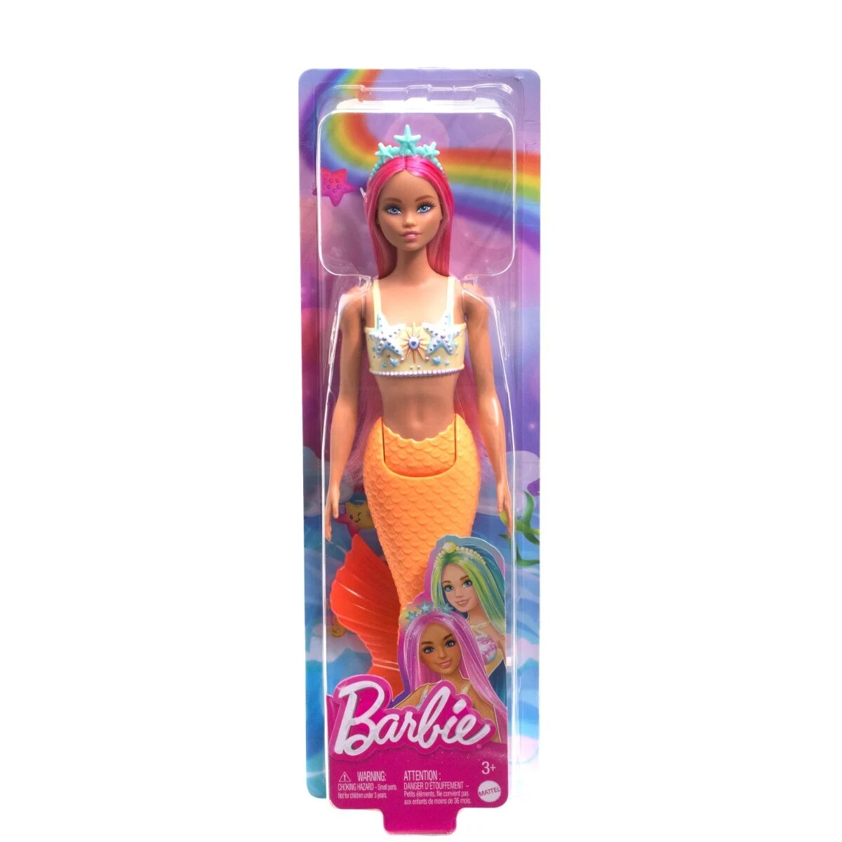 Barbie Papusa sirena cu accesorii Portocaliu HRR05