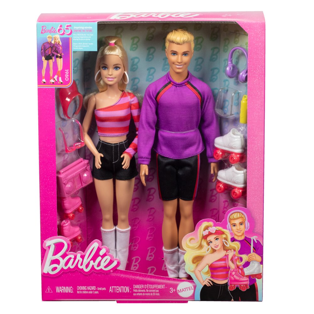 Barbie Set 2 papusi Fashionistas 65th Anniversary si Ken cu 6 accesorii HXK90