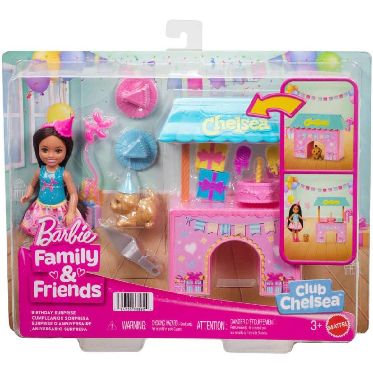 Barbie Set de joaca cu papusa Family&Friends Club Chelsea Birthda Surprise JJB41